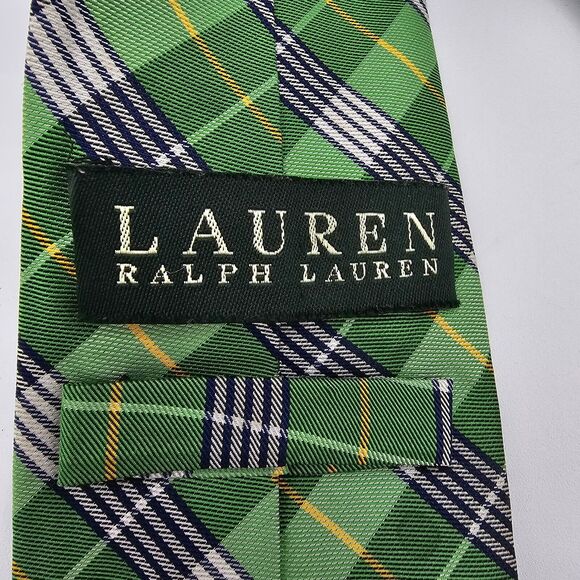 Mens Necktie Ralph Lauren Made in Italy Silk Green Geometric 58 X 3 In Vintage - Picture 6 of 7